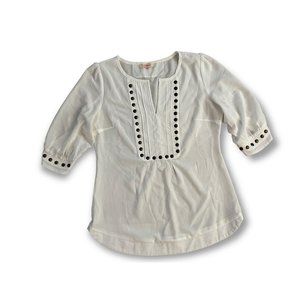 Womens Boho Pomelo White Blouse Rivets Detailing Short Sleeve Size Medium